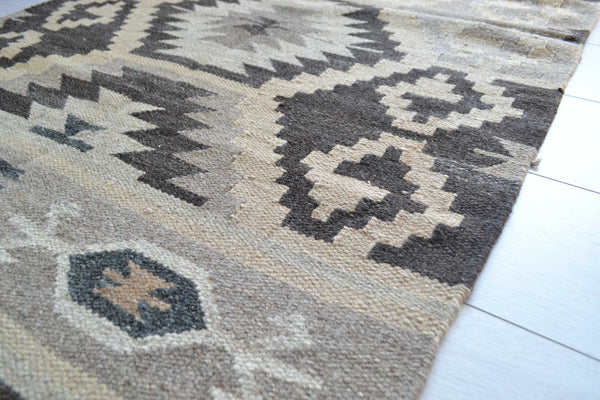 Kilim Rug Wool Indian 165x90cm Kelim Brown Beige Hand Woven Knotted 5.5ft x 3ft - DesignsEmporium