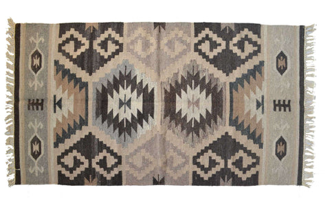 Kilim Rug Wool Indian 165cm x 90cm Kelim Brown Beige Hand Woven Knotted 5.5ft x 3ft -Rug