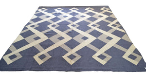 10ft Navy Grey Wool Kilim Rug 240cm x 300cm Kelim Hand Woven Knotted 8ft x 10ft -Rug
