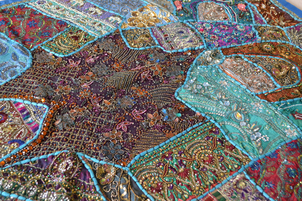 Tapestry Aqua Wall Hanging Recycled Vintage Sari - DesignsEmporium