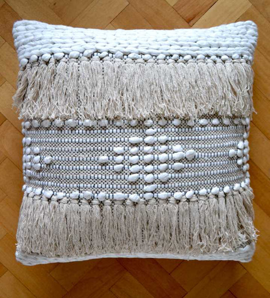 Cream Bohemian Tassel Cushion Covers Cotton 50x50cm 60x60cm - DesignsEmporium