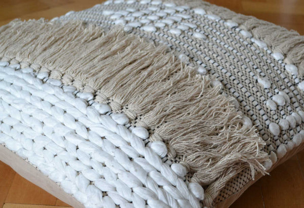 Cream Bohemian Tassel Cushion Covers Cotton 50x50cm 60x60cm - DesignsEmporium