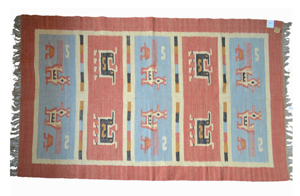 Kilim Rug Birds Wool Jute Indian Handmade 2x3' 2x6' 2x9' 5x8' - DesignsEmporium