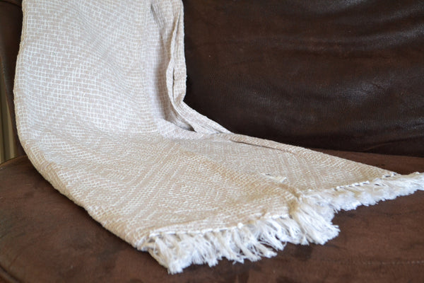 Cotton Throw Blanket Beige Brown Cream Soft 100% - DesignsEmporium