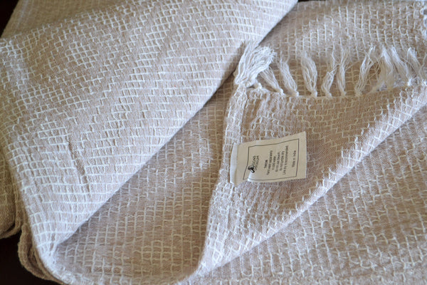 Cotton Throw Blanket Beige Brown Cream Soft 100% - DesignsEmporium