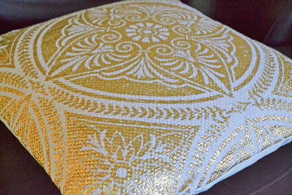 Decorative Gold Cushion Covers Mandala White Cotton 50x50cm - DesignsEmporium