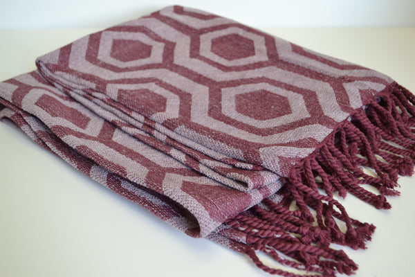 Maroon Red Purple Chenille Throw Blanket Soft 100% Cotton - DesignsEmporium