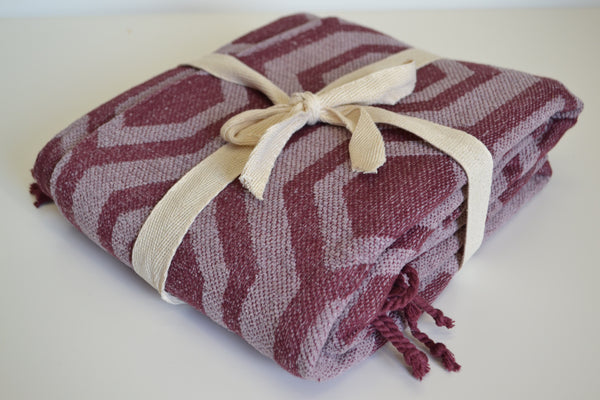 Maroon Red Purple Chenille Throw Blanket Soft 100% Cotton - DesignsEmporium