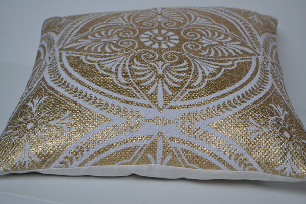 Decorative Gold Cushion Covers Mandala White Cotton 50x50cm - DesignsEmporium