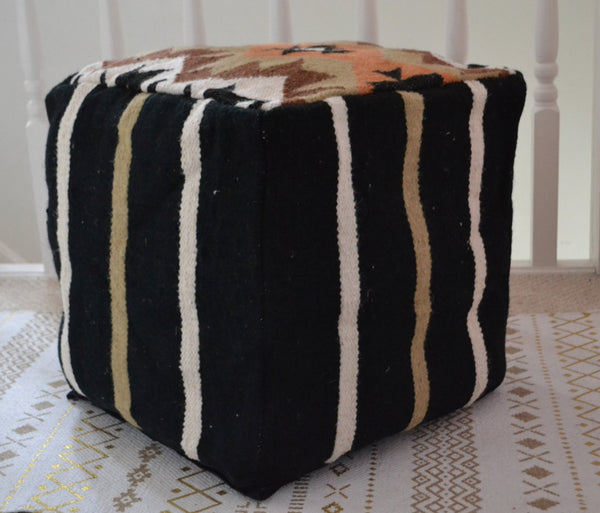 Bean bag Cover Kilim Pouffe Wool 40cm 16" Cube Ottoman Brown - Designs Emporium