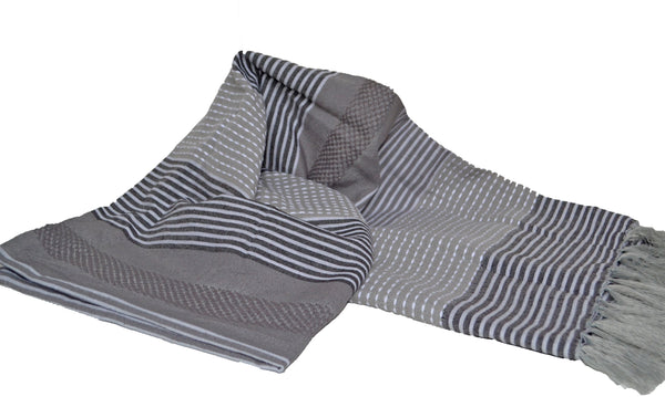 Ribbed Stripe Cotton Throw Blanket Bed Sheet Cover Natural Grey - DesignsEmporium