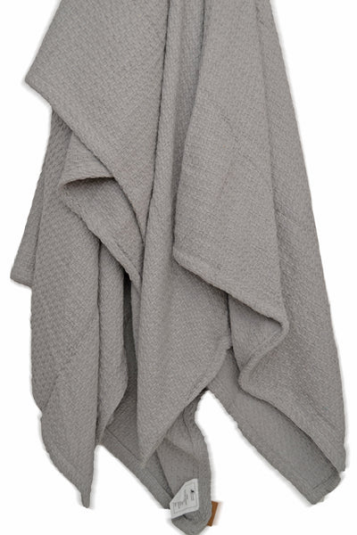 Large Knitted Throw Blanket Grey Soft Waffle Cotton - DesignsEmporium