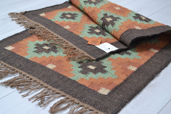 Kilim Runner Rug Jute Wool Cotton Style Mexico 2x3' 3x5' 2x6' 2x9' - DesignsEmporium
