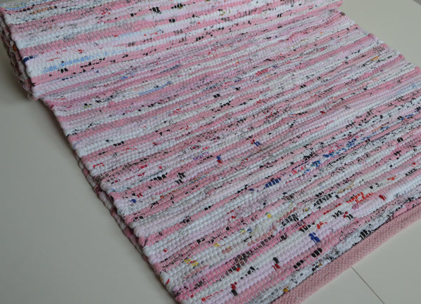 Pink Rug Runner Chindi Rag Handmade Recycled Cotton - DesignsEmporium