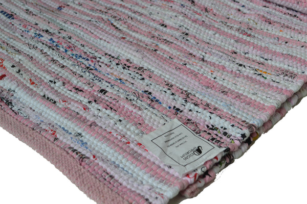 Pink Rug Runner Chindi Rag Handmade Recycled Cotton - DesignsEmporium
