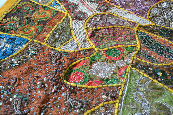 Tapestry Yellow Wall Hanging Recycled Vintage Sari - DesignsEmporium