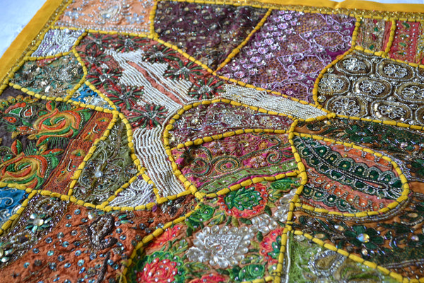 Tapestry Yellow Wall Hanging Recycled Vintage Sari - DesignsEmporium