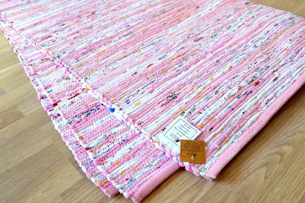 Large Chindi Pink Rug Handmade Recycled Cotton