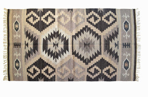 Kilim Rug Wool Indian 165x90cm Kelim Brown Beige Hand Woven Knotted 5.5ft x 3ft - DesignsEmporium